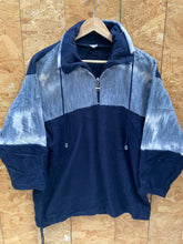 Vintage 80s navy blue grey abstract pattern 3/4 sleeve fleece quarter zip size L